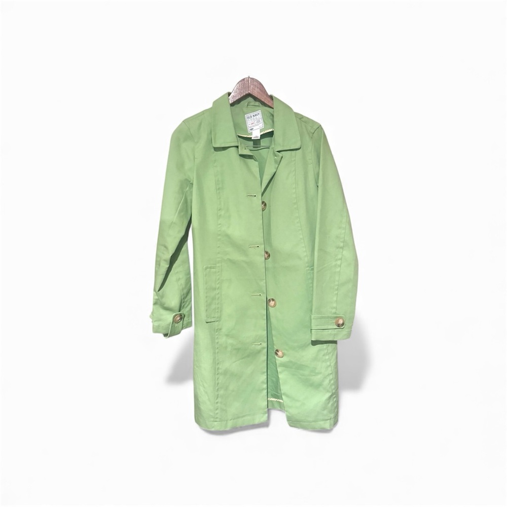 Old Navy Vintage Y2K Cotton Button Front Trench Coat Green Size Medium